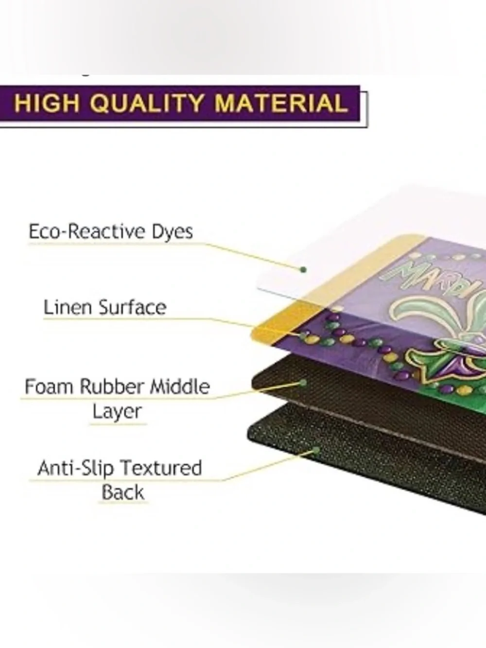 Mardi Gras Table Runner & Floor Mat- Purple, Green & Gold, New